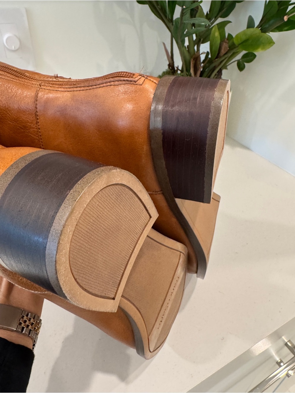 Franco Sarto Women's Wide-Calf Tall Leather Riding Boots - Cognac Brown Size 10 - Picture 10 of 13